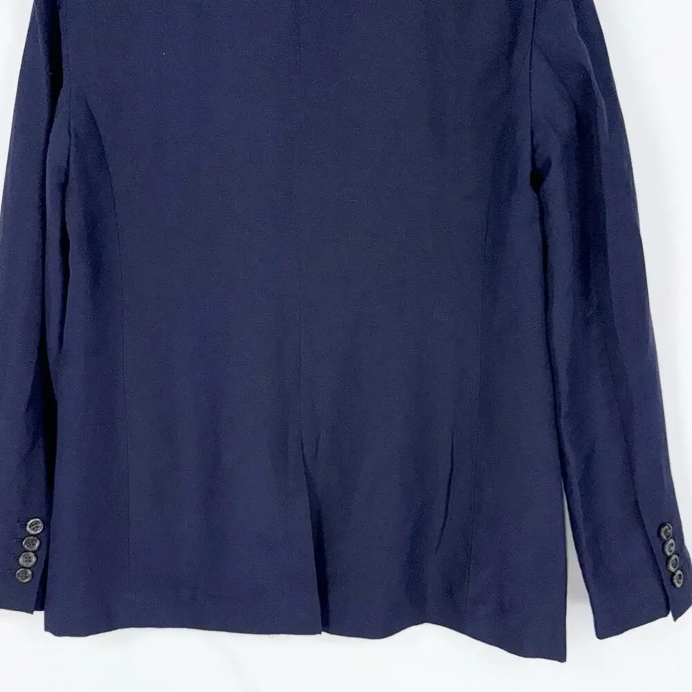 Ann Taylor Classic Linen Blend Blazer Jacket Women's 6 Navy Blue